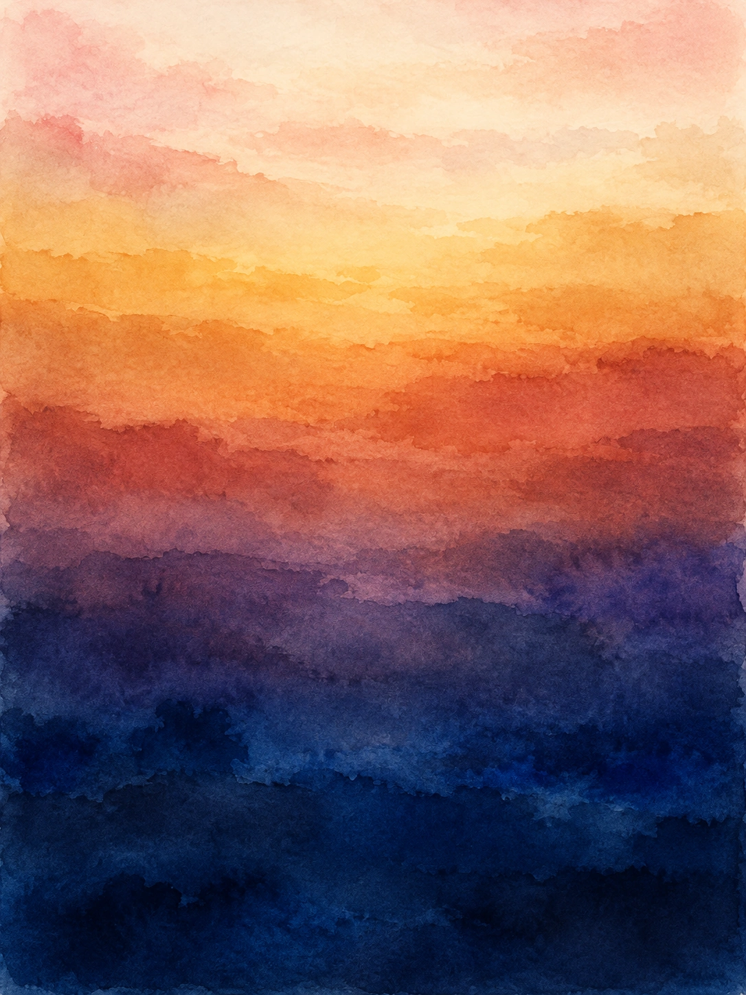 A vertical watercolour journey from pale dawn pink and gold, through warm sunset terracotta, to deep indigo and blue night.